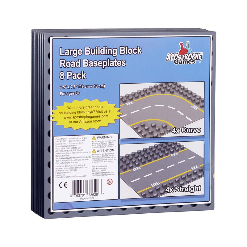 Apostrophe Games Large Building Blocks Road Base Plates Compatible with Large Building Blocks â€“ 8Pcs Straight and Curved Road Construction Blocks â€“ 7.5 x 7.5 Inch Street Baseplates, STEM Learning - Image 3